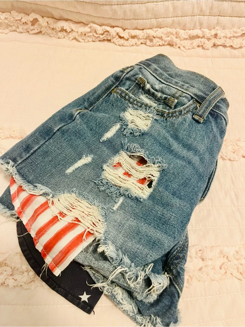 Old Navy Denim Shorts with American Flag Red, White, & Blue Pocket Details - Picture 11 of 12